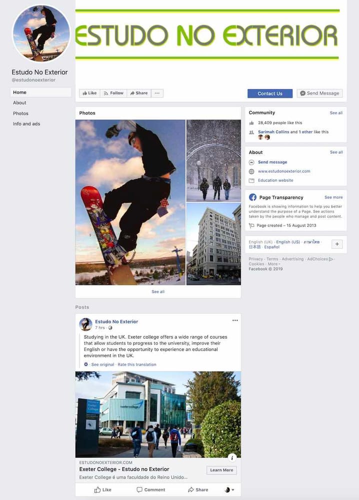 Estudo No Exterior Facebook page