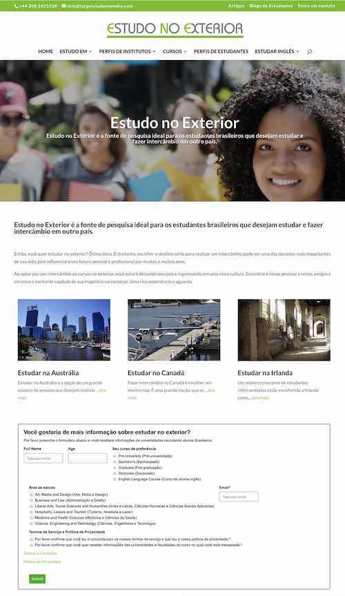 Estudo No Exterior website homepage