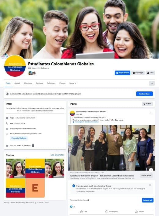 Estudiantes Colombianos Globales Facebook page