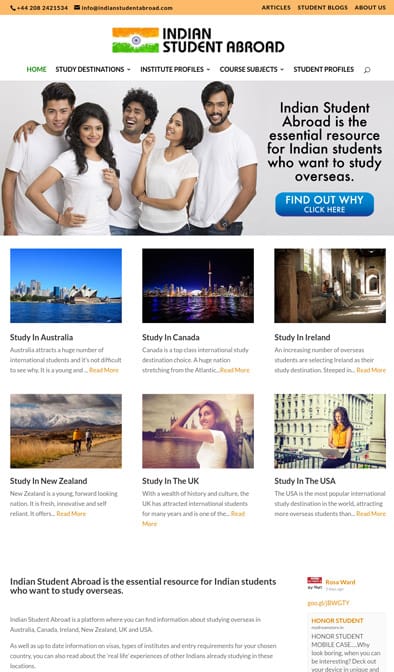 Indian Student Abroad website homepage